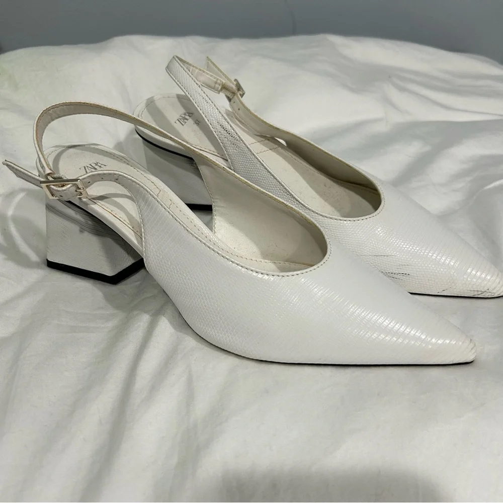 Zara white wide heeled slingbacks - Picture 2 of 4